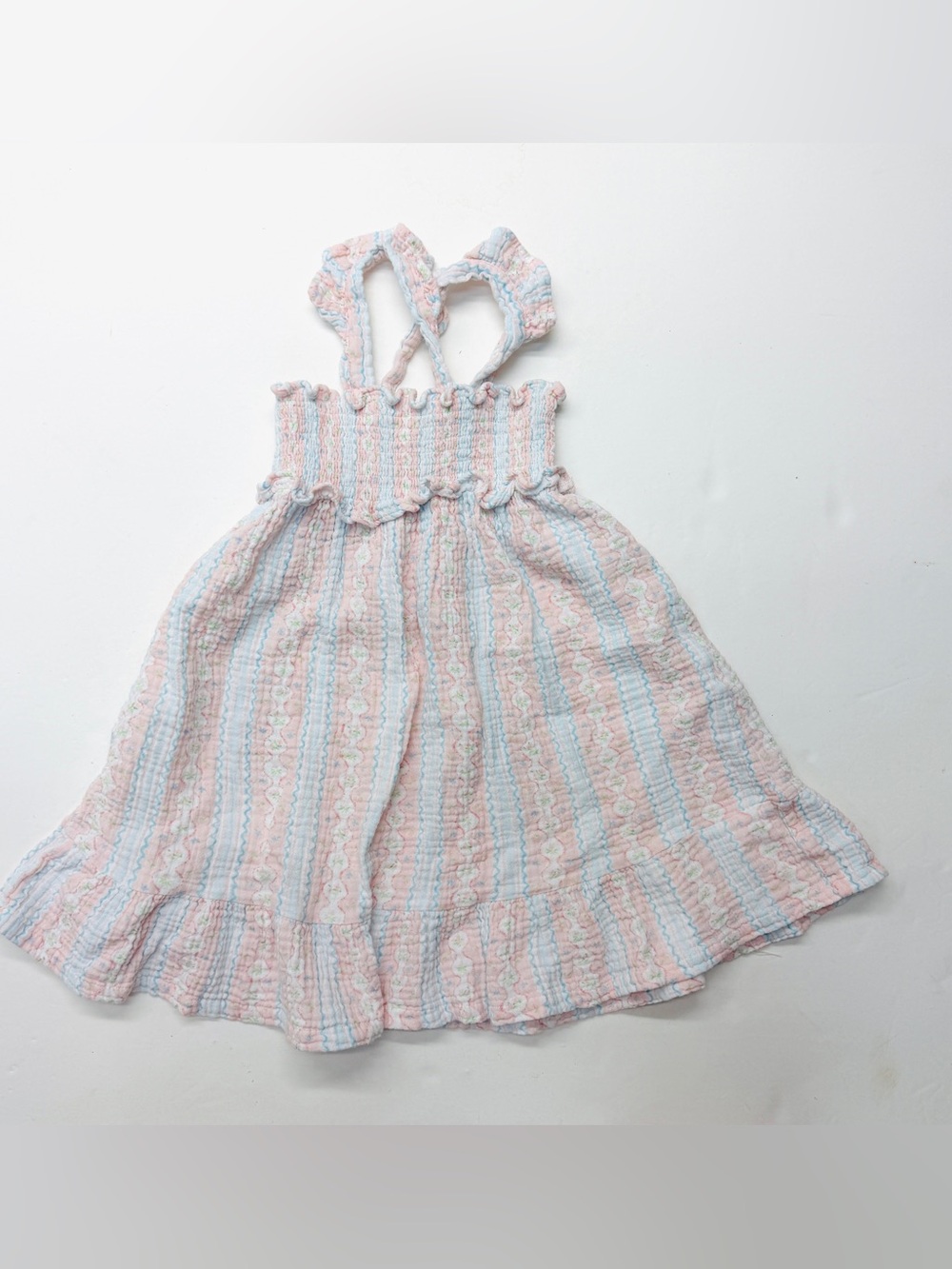 Angel Dear Pastel Pink and Blue Smocked Striped Sundress Gauze Soft